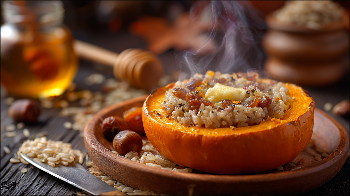 Запечённая тыква с рисом и изюмом