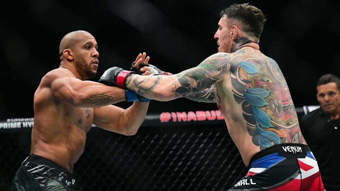    Сирил Ган в поединке с Томом Аспиналлом. AFP