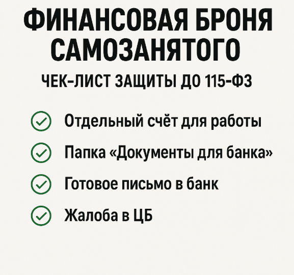 Финансовая броня самозанятого: чек-лист защиты до 115-ФЗ