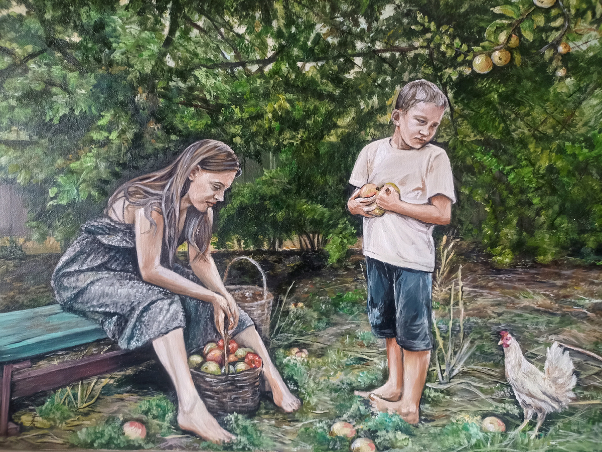 "В саду", Н. Швецова, масло/холст, 40*60см