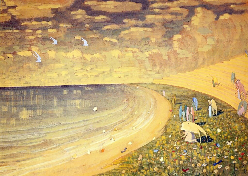 Микалоюс Чюрлёнис "Рай",  бумага, темпера, 1909. Национальный художественный музей имени М. К. Чюрлёниса, Каунас, https://ciurlionis.lt/  