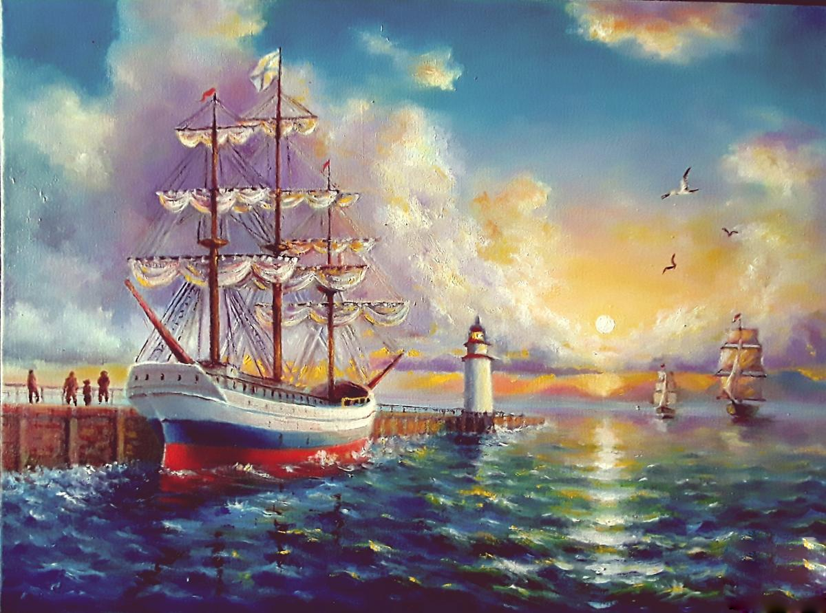 В нашу гавань заходили корабли. Автор картины: Гришутина Татьяна