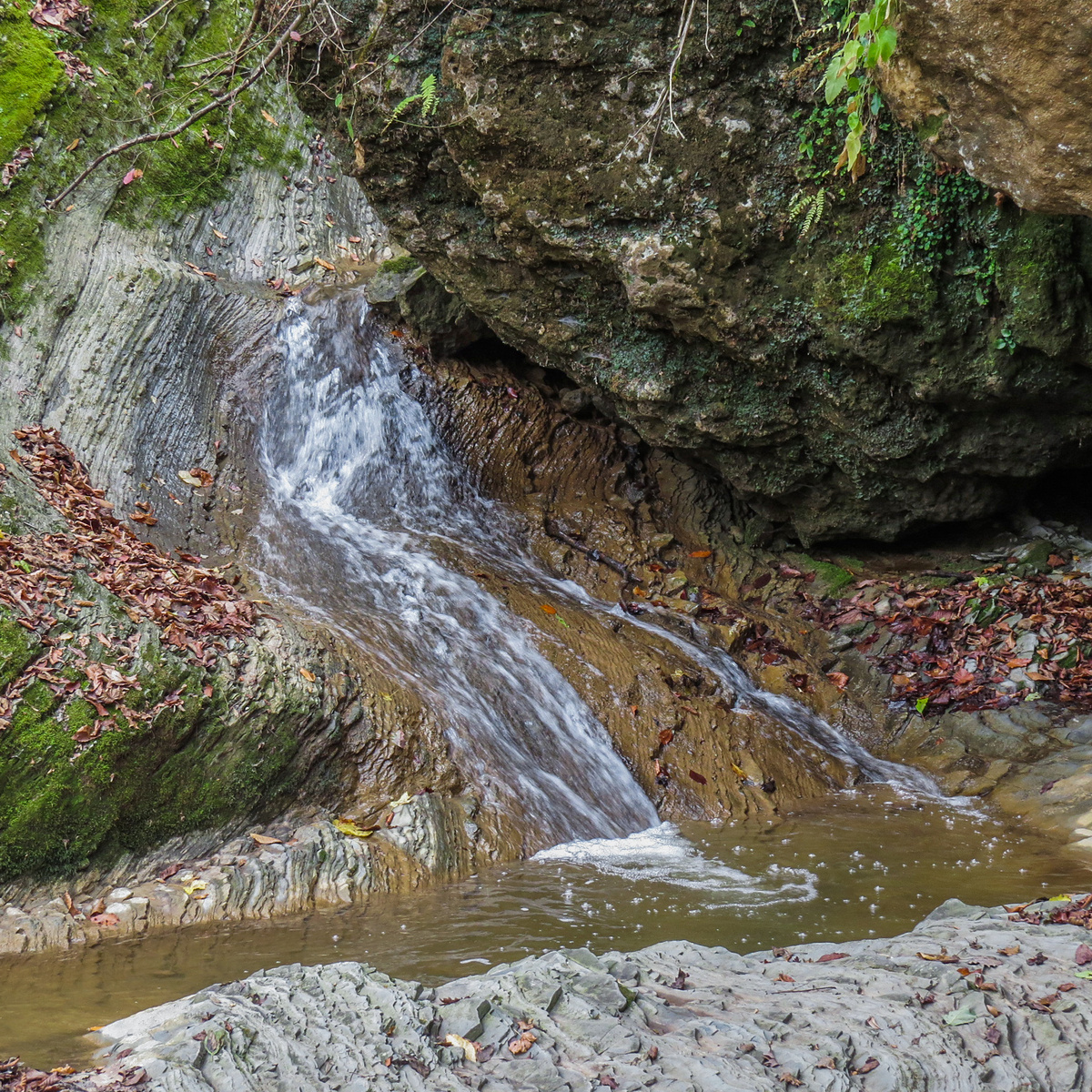 Из-за большого уклона русла на Мезмайском ручье образуется множество порогов и водосливов.