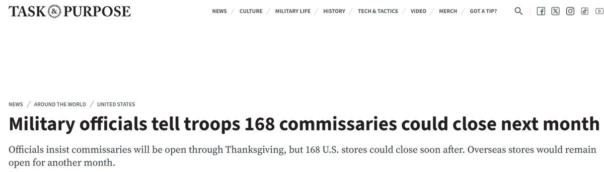 Военные чиновники сообщили солдатам, что в следующем месяце могут закрыться 168 комиссариатов
Чиновники настаивают, что магазины будут работать до Дня благодарения, но вскоре после этого могут закрыться 168 магазинов в США. Зарубежные магазины продолжат работу ещё месяц.