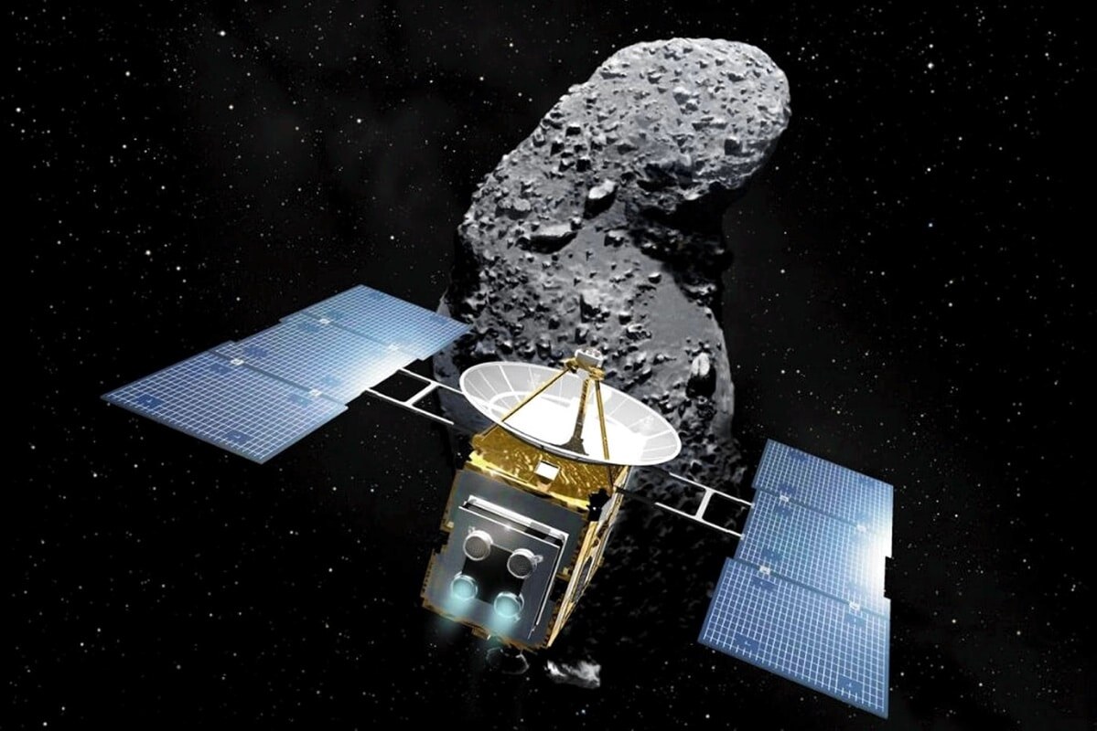    Художественное изображение космического аппарата, приближающегося к астероиду / © MEF / JAXA / ISAS