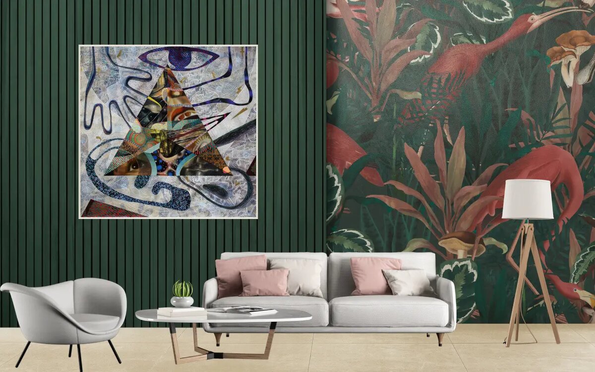 Вот так картина будет выглядеть в интерьере современной гостинной