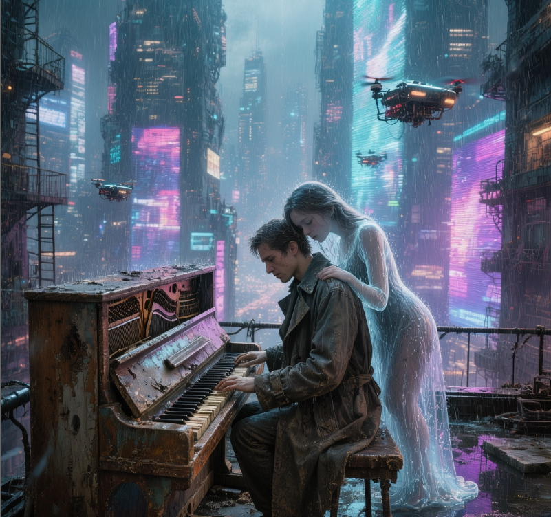  Нажми внутренний play. Шепчет. Иногда перебивается помехой. Иногда растворяется в шуме дождя. Но в припеве — чистый, сорванный, близкий к боли тон. Как будто человек, который уже не верит в слова, но всё ещё верит в ритмКто-то однажды сказал, что поэзия — это музыка без звука.
Но ты доказал обратное:
Музыка — это поэзия, которая не боится шипеть.                                             .Личный архив.