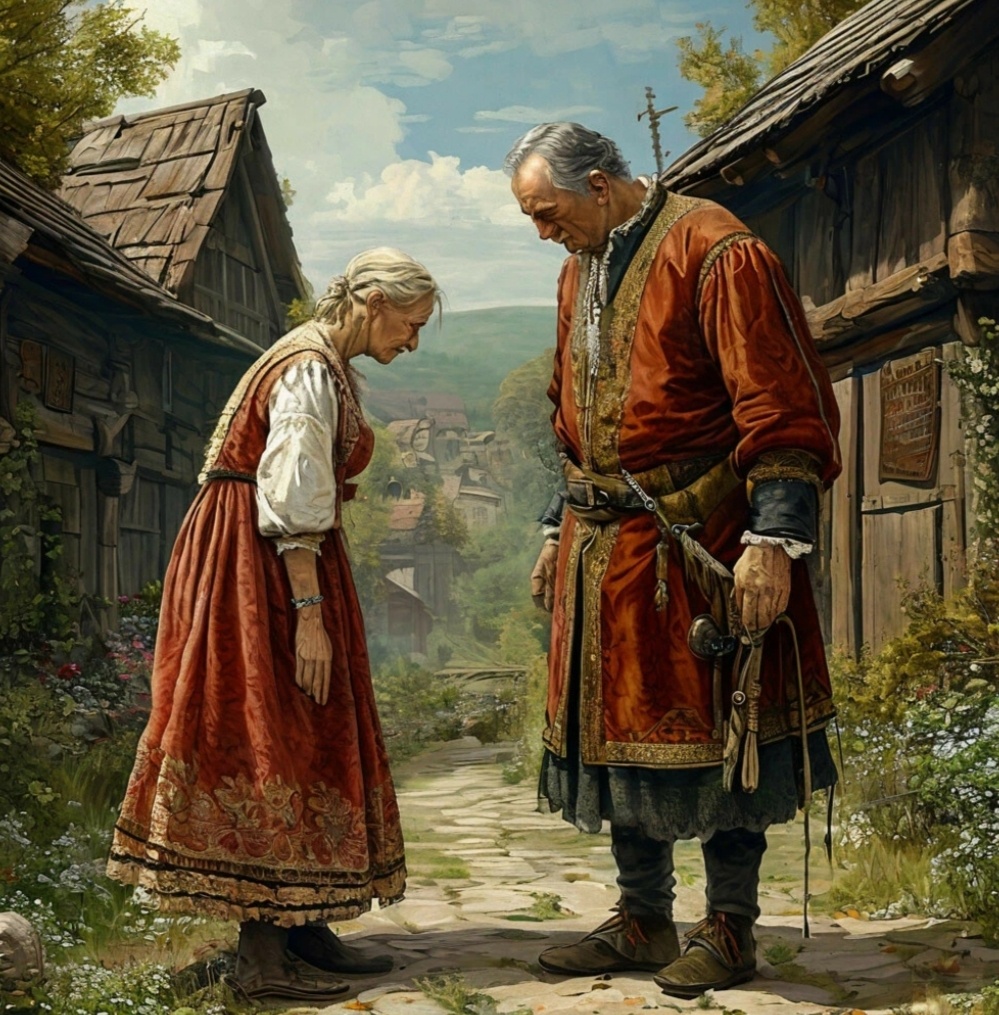 Крепостная кланяется барину, аки скрепный своему сюзерену.. 