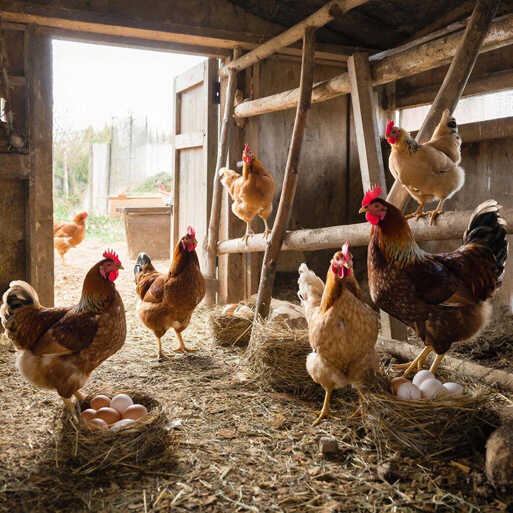 Куры. Изображение сгенерировано сервисом GigaChat 