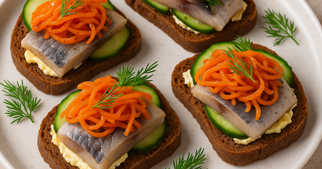 ПРАЗДНИЧНЫЕ БУТЕРБРОДЫ, КОТОРЫЕ ВСЕГДА СЪЕДАЮТ ПЕРВЫМИ: МОЙ ПРОСТОЙ РЕЦЕПТ С СЕЛЕДКОЙ И КОРЕЙСКОЙ МОРКОВКОЙ
