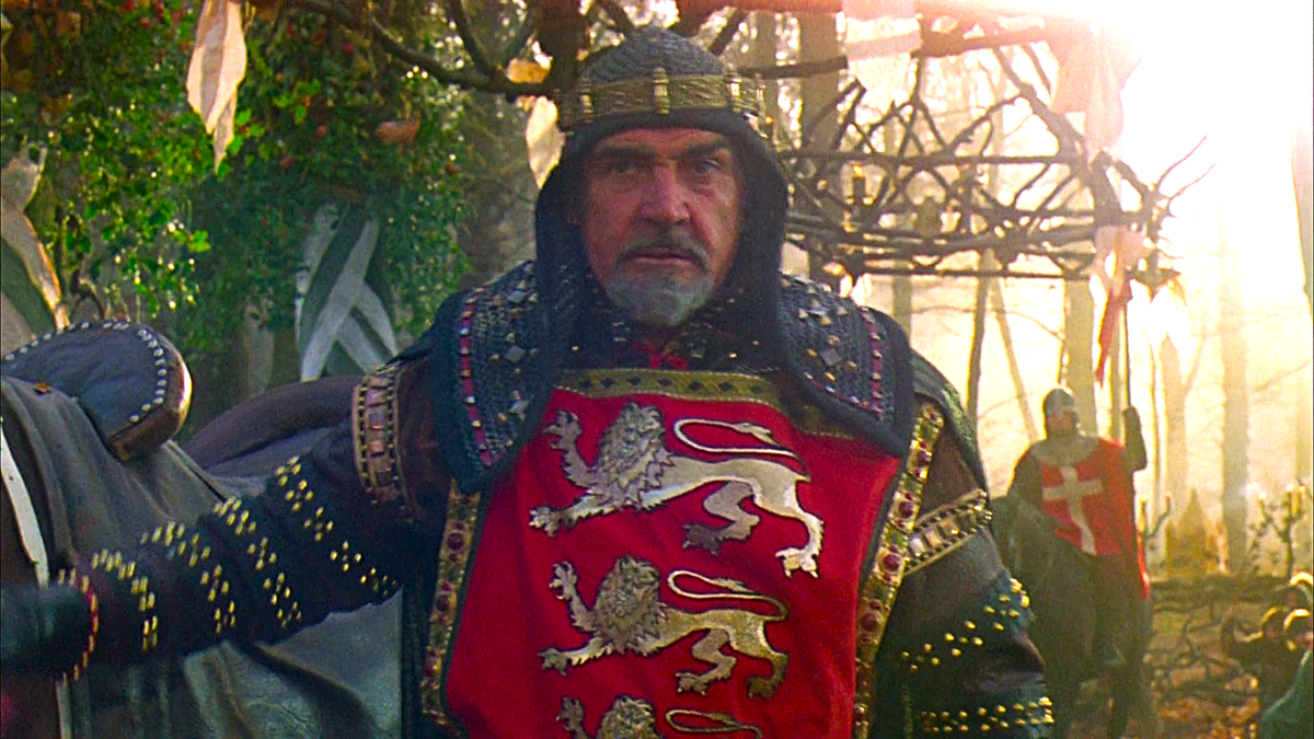 Кинематографическое воплощение образа Ричарда Львиное Сердце. Кадры из фильма «Робин Гуд: Принц воров» (1991 год; производство – США и Великобритания. Режиссёр – Кевин Рейнольдс. Авторы сценария – Пэн Дэншам и Джон Уотсон). В роли 40-летнего короля Ричарда – 61-летний британский актёр Шон Коннери. Будь сэр Коннери помоложе годков на двадцать, из него бы получился отличный типаж Львиного Сердца в период его полководческой и монаршей зрелости 