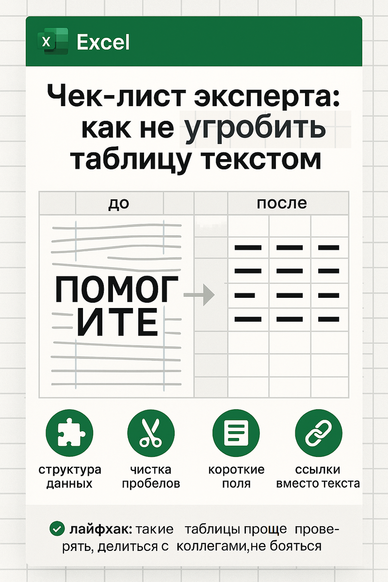 Чек-лист эксперта - как не угробить таблицу текстом/Ксения Кондратьева Онлайн-школа Excel МозгоЁж