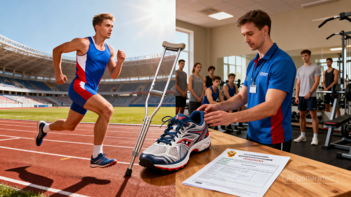 На соревнованиях споткнулся на повороте, упал не туда, куда надо.