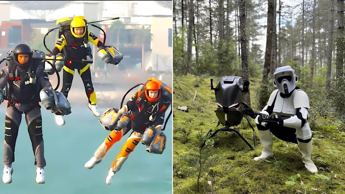    Джетпаки Gravity Industries (слева) и аэромотоцикл Volonaut (справа) / © Gravity Industries / Volonaut