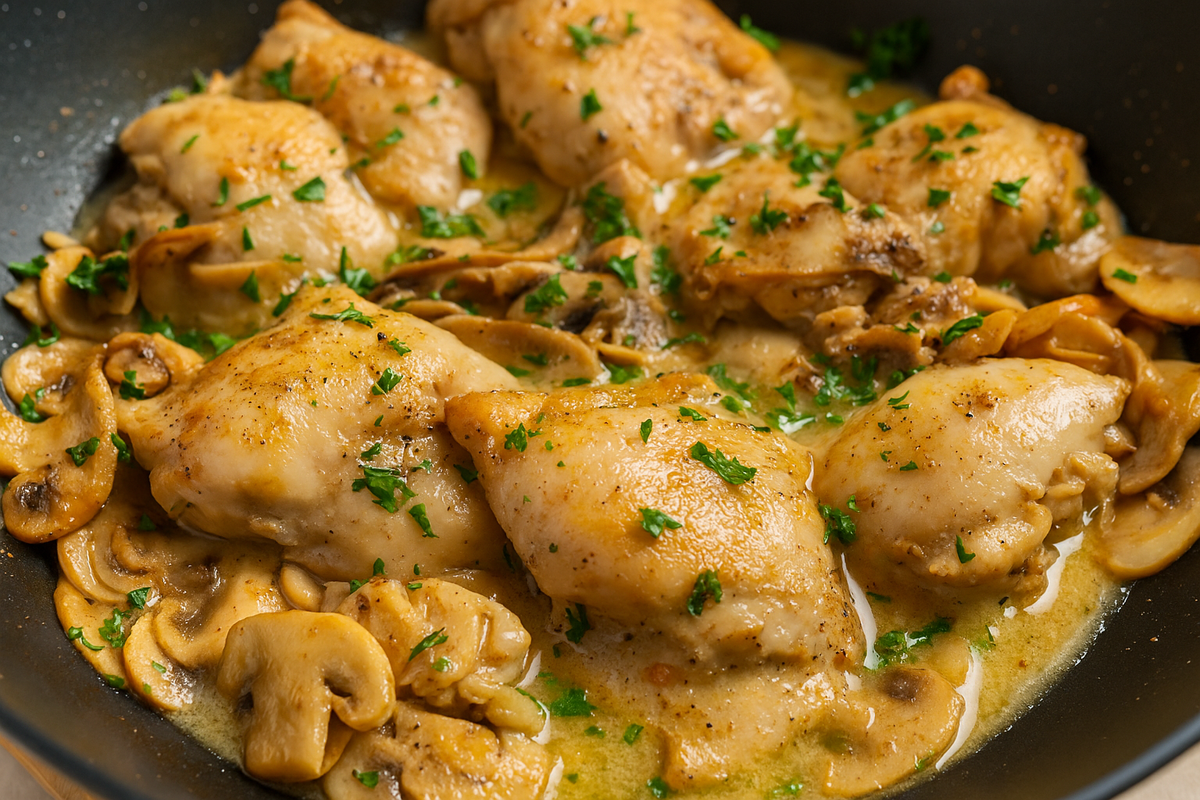 Ароматные куриные бёдрышки с грибами