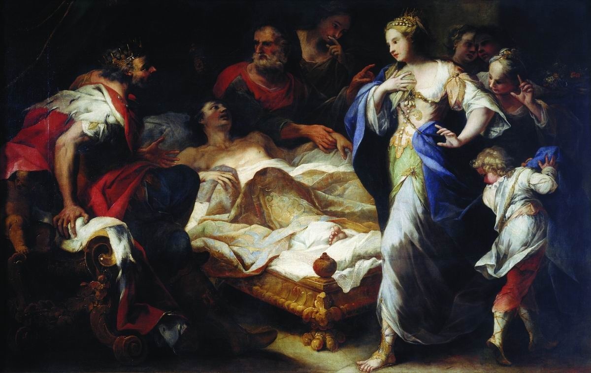 Лука Джордано (1634-1705) «Антиох и Стратоника», Неаполитанская школа. Холст, масло. Размеры: 170 x 268 см.Тульский музей изобразительных искусств. Фото картины взято из открытых источников.