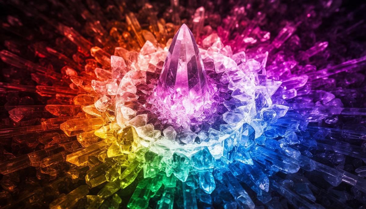 Символическая композиция духовных ограничений: хрустальная решётка, преломляющая свет, где каждая ячейка — это не преграда, а проводник к высшему смыслу. Тени соблазнов разбиваются о прозрачные границы, создавая радугу преображения. Стиль — сакральный символизм, сдержанная цветовая гамма с золотыми акцентами.