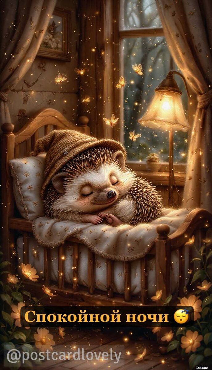 Открытка Спокойной ночи от Ёжика