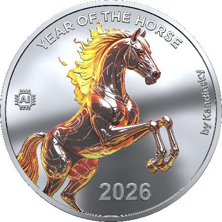 Новогодняя монета «Лошадь AI» 2026 года от Сбера (реверс). Источник: sberbank.com