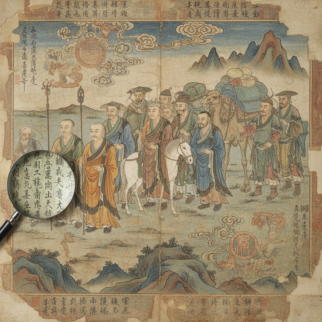 «Бродячие провайдеры» идей. Буддийские монахи, как на этой фреске, были ключевыми агентами культурного обмена. Они путешествовали с караванами, неся с собой не товары, а целые системы мировоззрения, которые «устанавливались» в умах людей от Дуньхуаня до Киото.