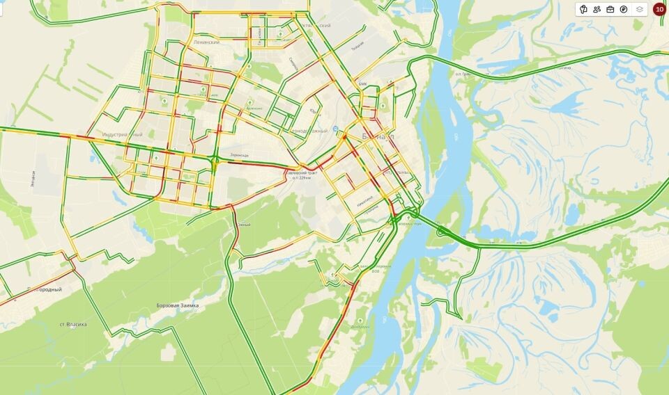    Пробки в Барнауле. Источник: 2gis.ru