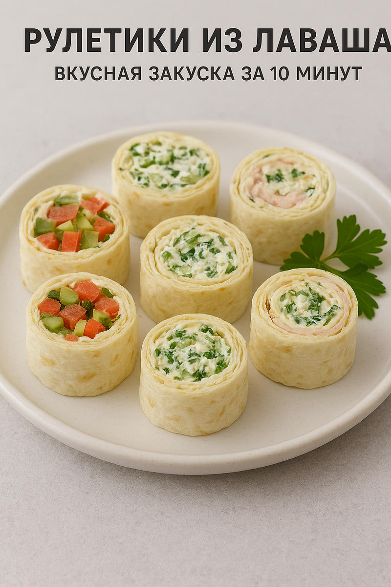Рулетики из лаваша. Вариант сервировки
