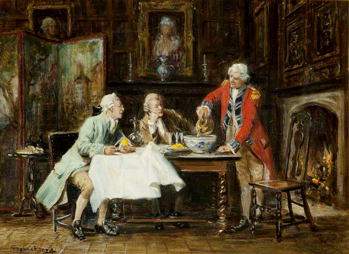 Фрэнк Мосс Беннетт. Горячий пунш. 1924. Холст, масло.  Художественная галерея «Grundy», Блэкпул