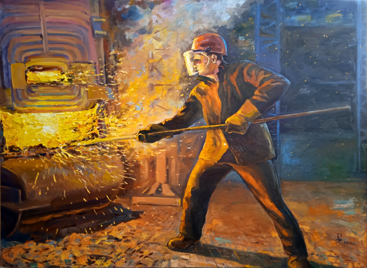 Злобин Павел.Рыцарь-сталевар, холст, масло