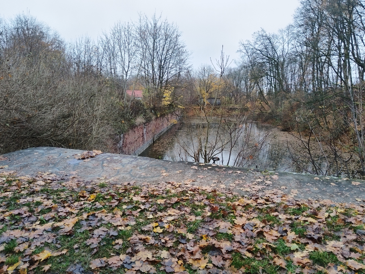 Слева стена рва, справа за земляным валом форт. Фото из личного архива.