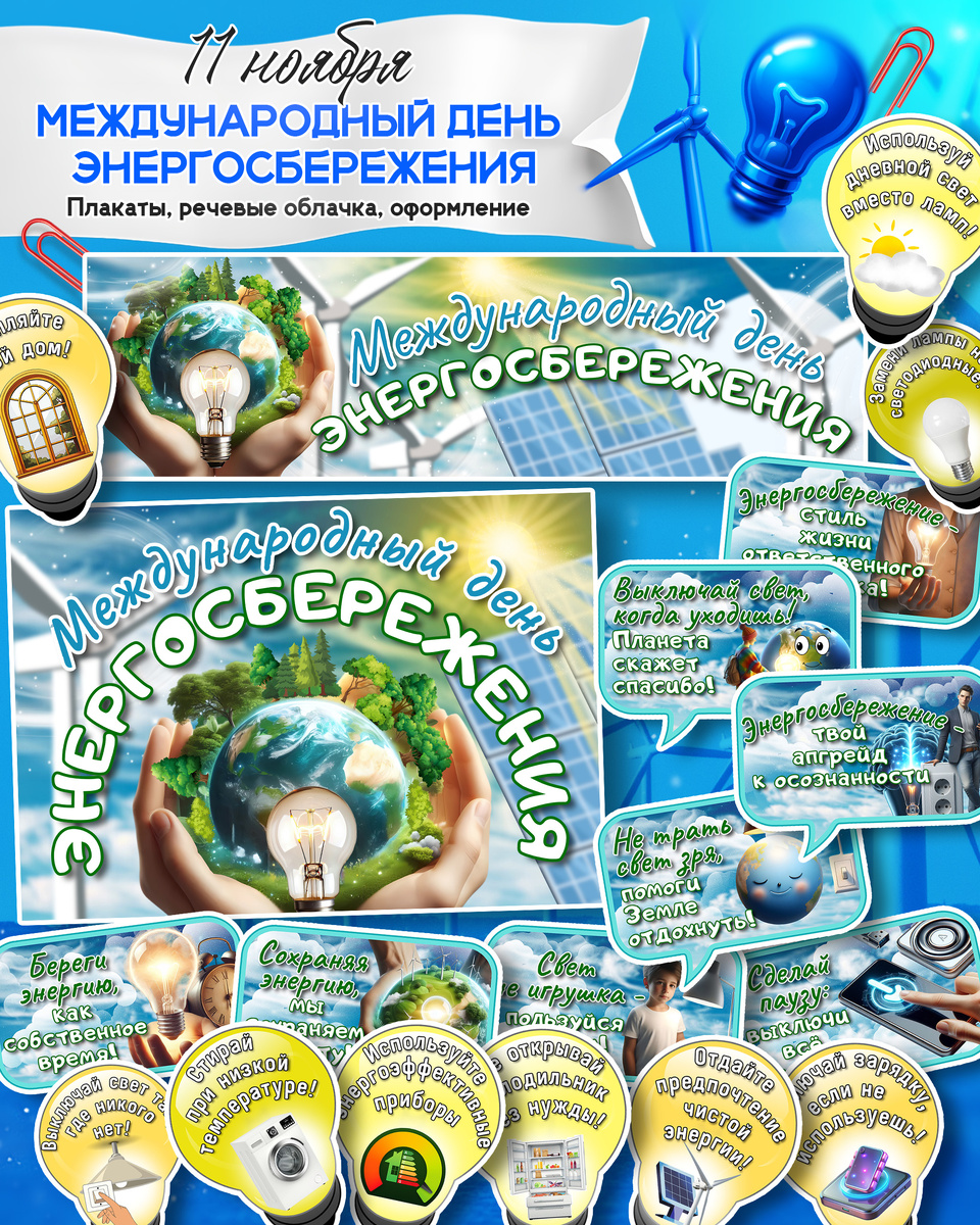 Плакаты, речевые облачка и оформление ко Дню энергосбережения