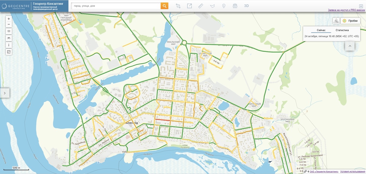 Геопортал RuMap: пробки на дорогах, Салехард