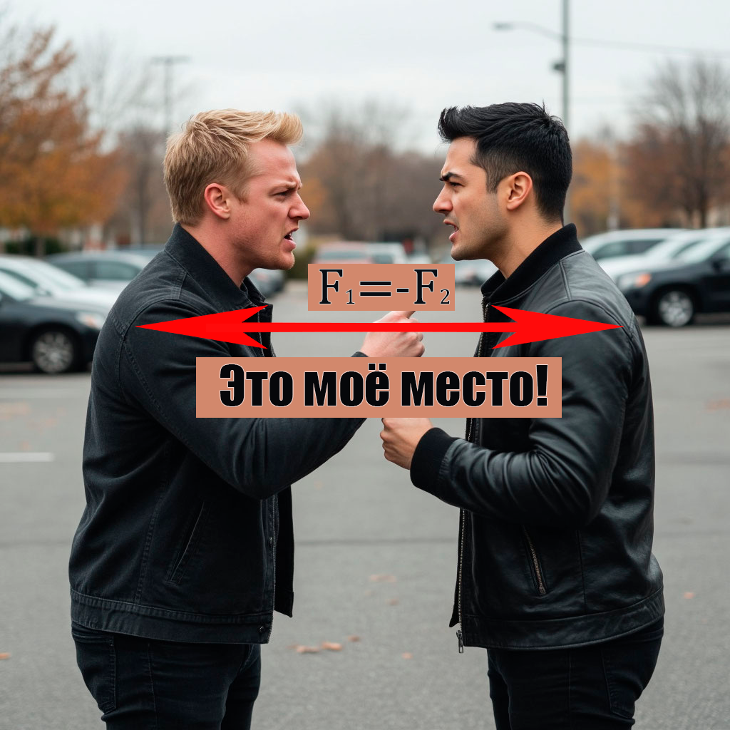 Третий закон Ньютона на примере разборки на парковке