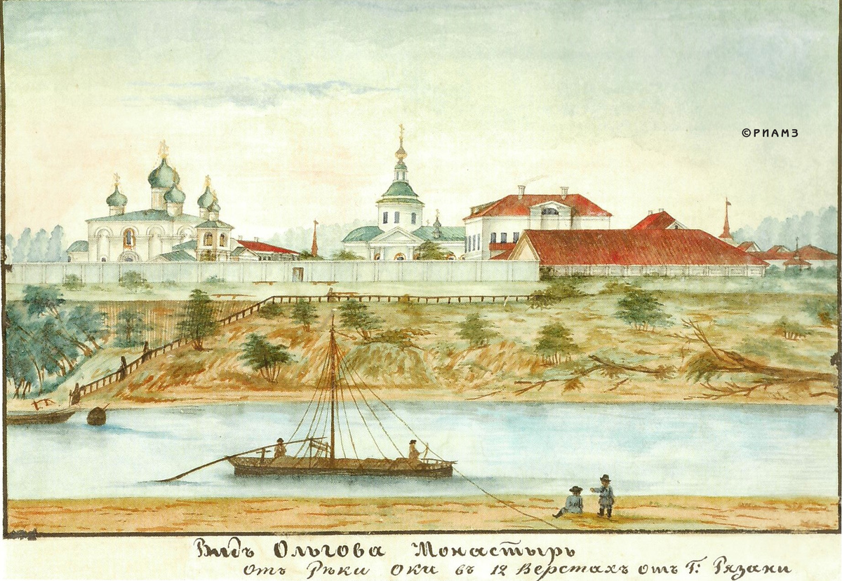 М. Бровкин. Вид Ольгова монастыря от реки Оки в 12 верстах от Рязани. 1860-е годы. Коллекция РИАМЗ