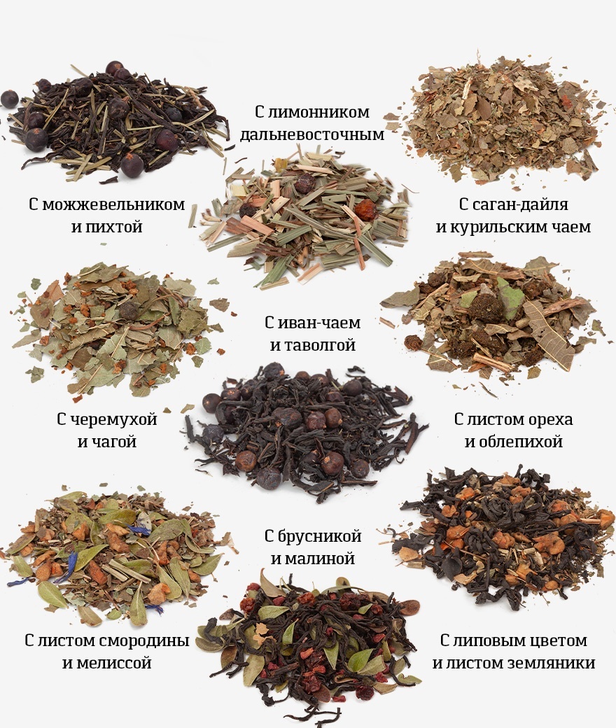 Примеры составов чая из коллекции "ЕАО Биробиджан" в версии Чайного дома "Сугревъ"