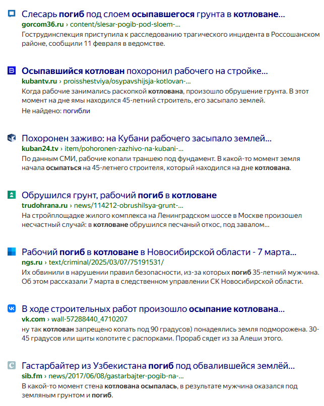 Новости про осыпание котлована 