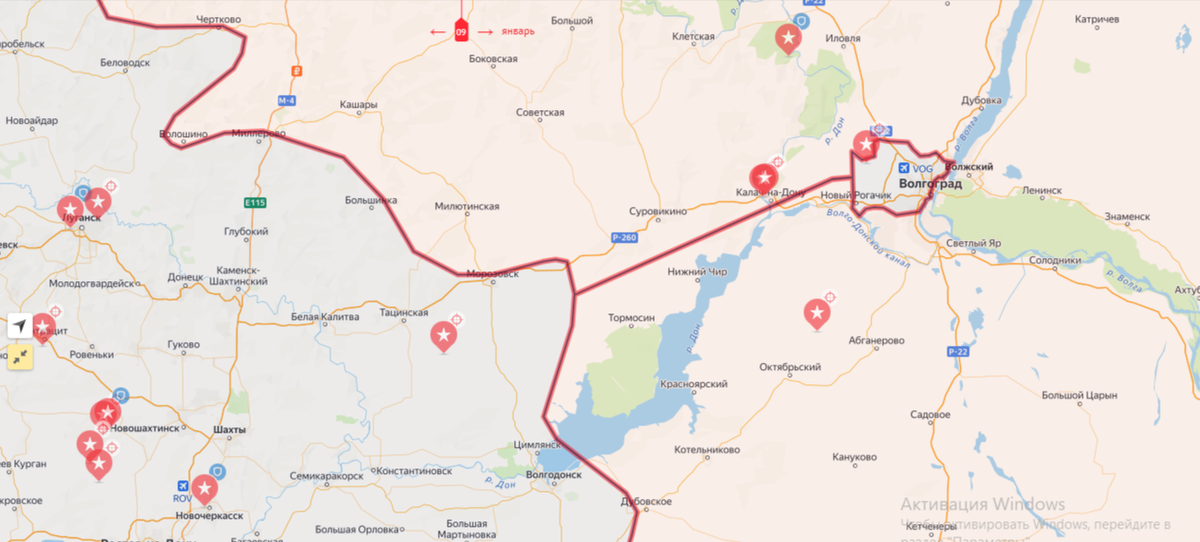 Линия фронта на начало января 1943, до котла не так еще и далеко, но пытатся формировать узкий выступ длиной 200 км, идея так себе.