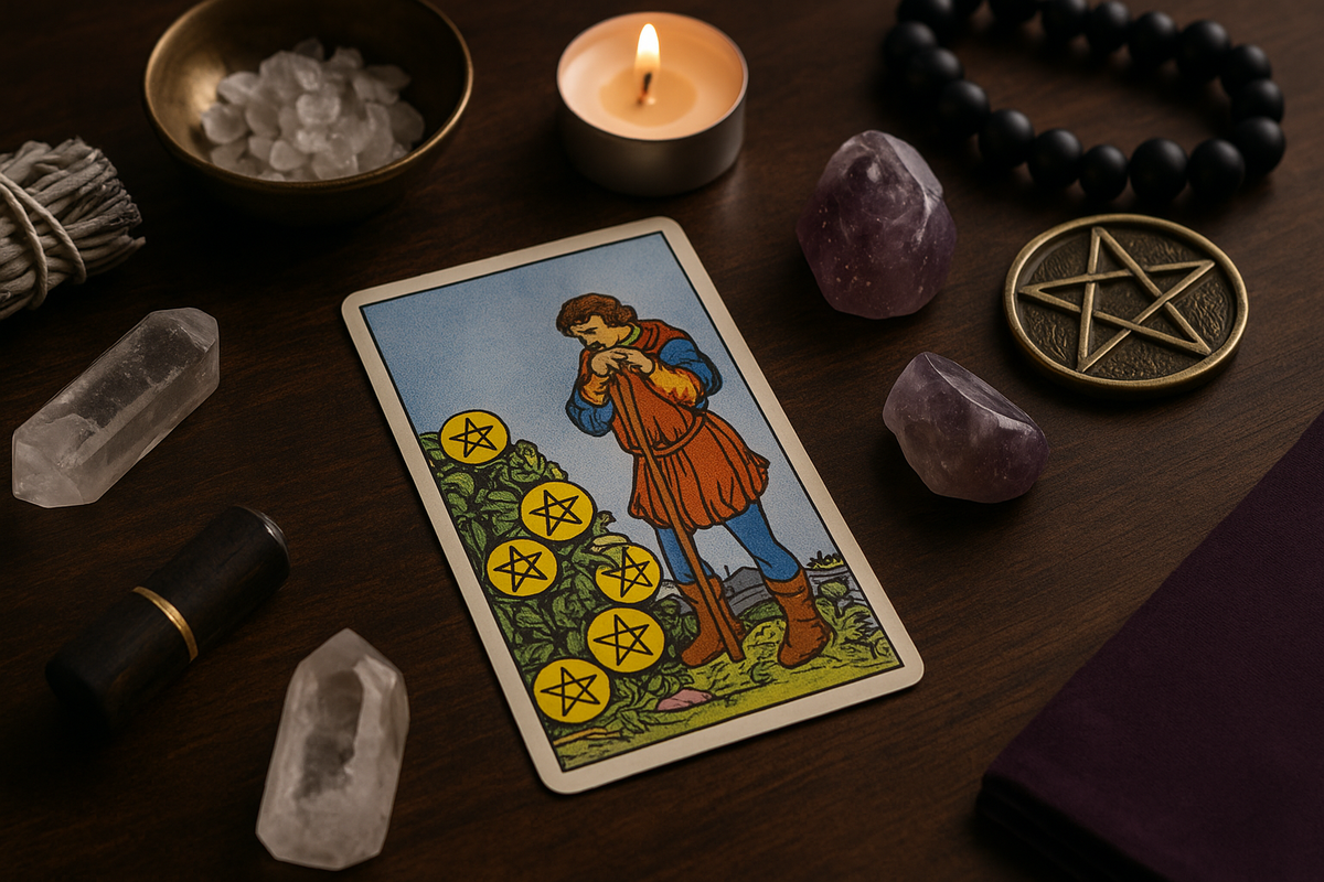 Семёрка Пентаклей — момент ожидания и честной оценки своих усилий.