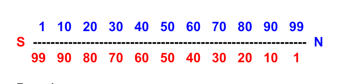 Юрий Южный. Рис.1. Числовая прямая "N" и "S". Разность потенциалов выражена в процентах
