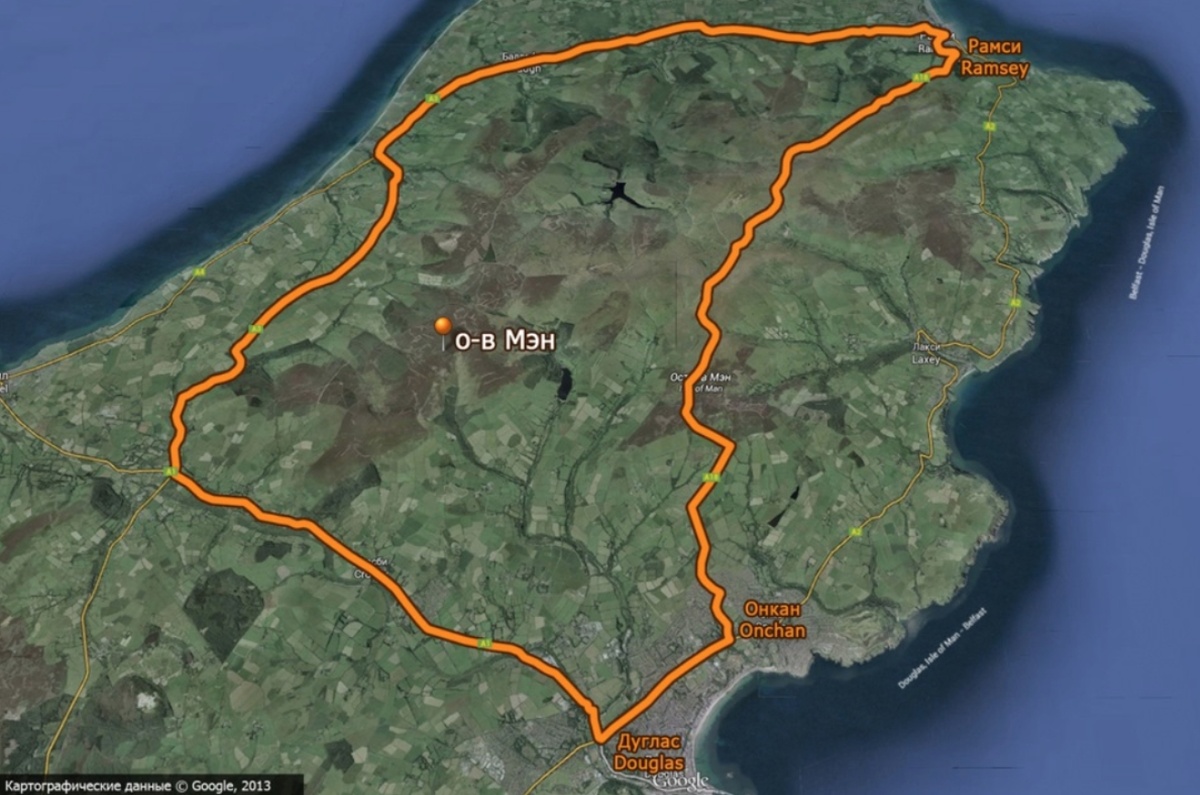    Трасса на острове Мэн са неограниченной скоростью движения. Источник фотографии: Google Maps