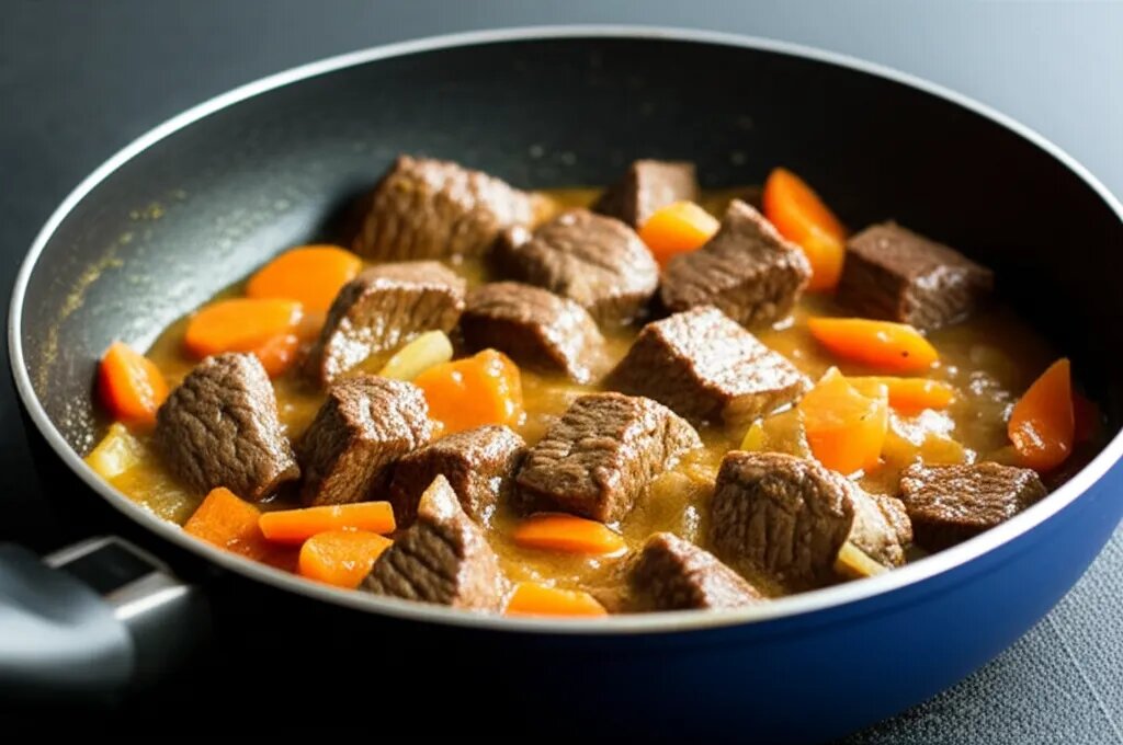    Сколько тушить говядину с овощами на сковороде Евгения Супова