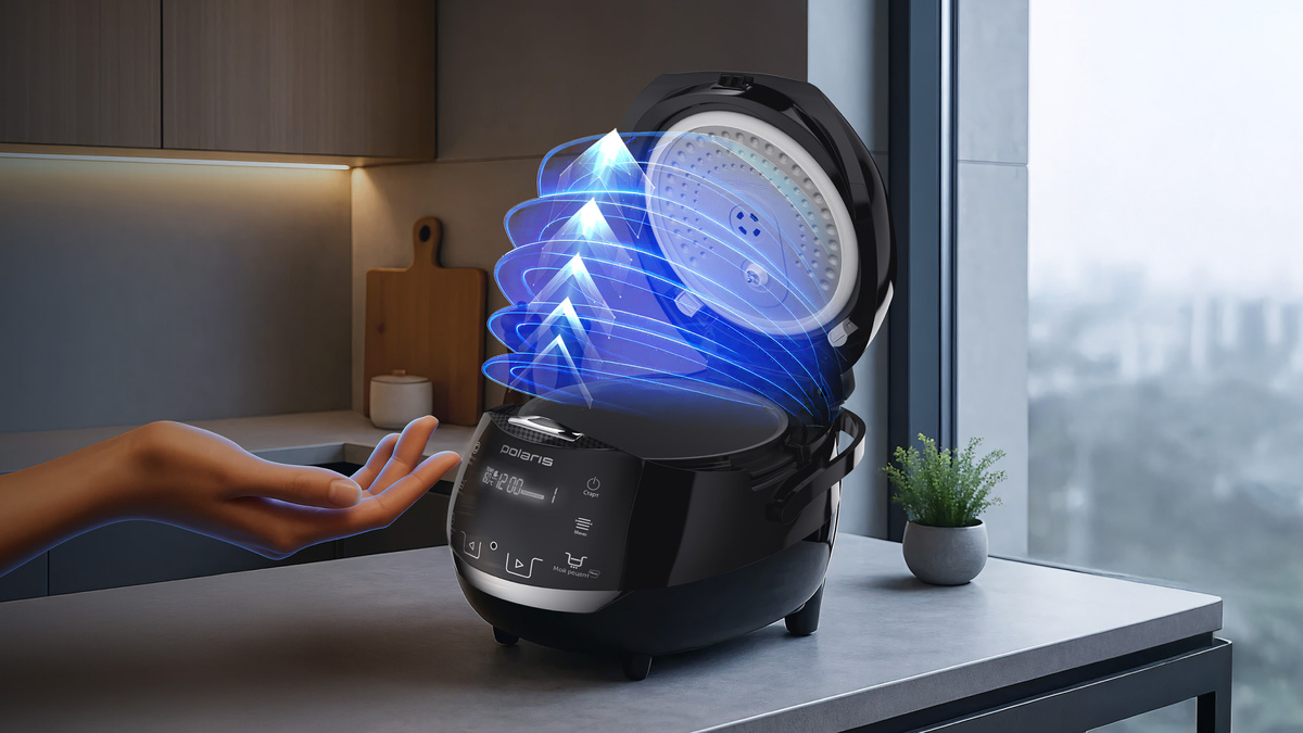 Умная мультиварка Polaris PMC 5060 Smart Motion WI-FI IQ Home — управляйте программами, открывайте крышку или запускайте режимы легким движением руки.