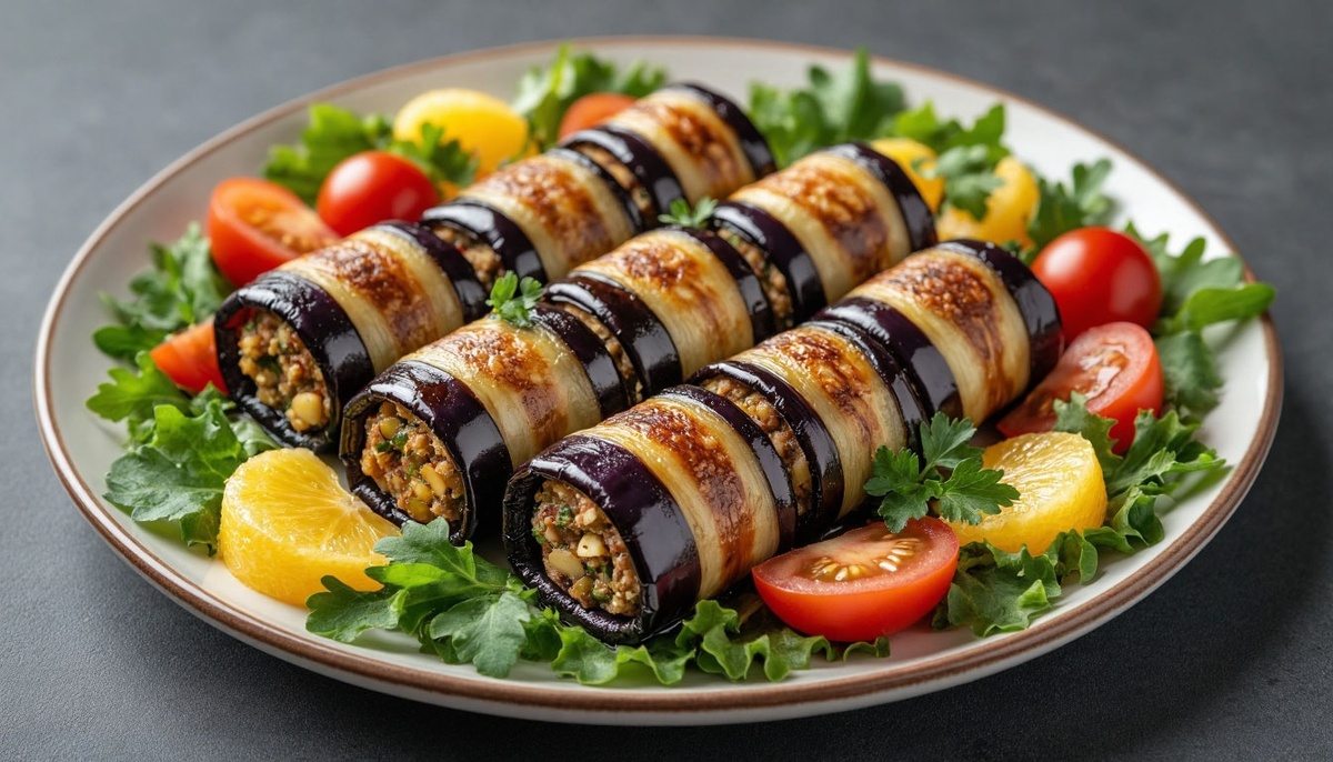 Рулетики из баклажанов с ореховой начинкой 