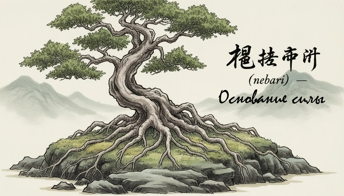 Корневая база (根張り nebari) — «основание силы»

