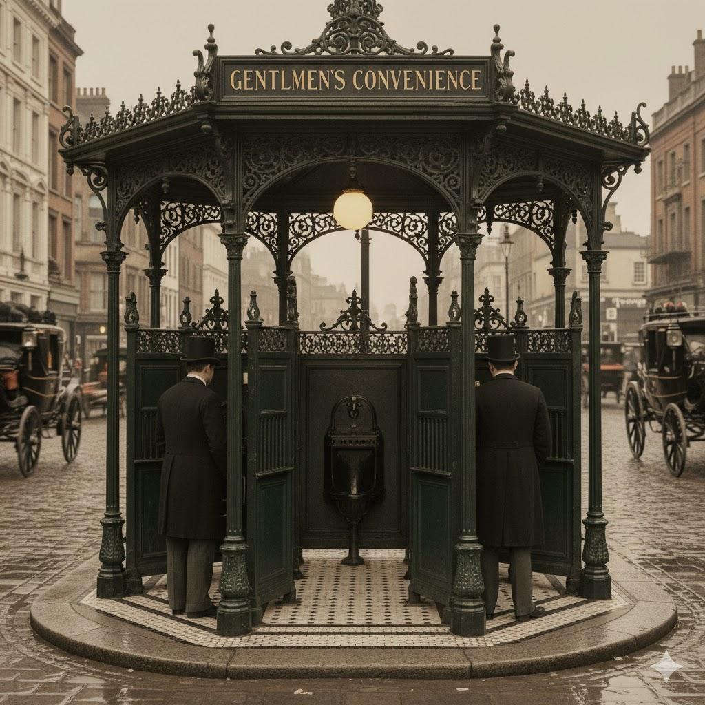  Появились первые городские писсуары, часто украшенные чугунными кружевами, напоминающими миниатюрные павильоны.