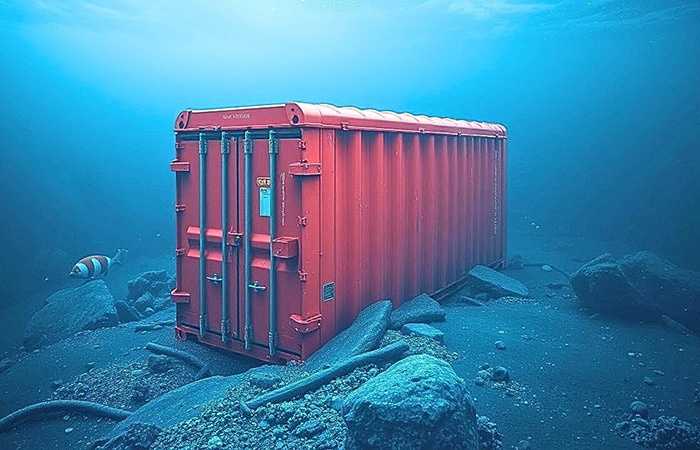 На дне лежит уже много контейнеров