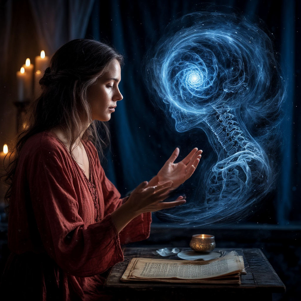 Сгенерировано ИИ- сеанс общения с Душой через медиума.