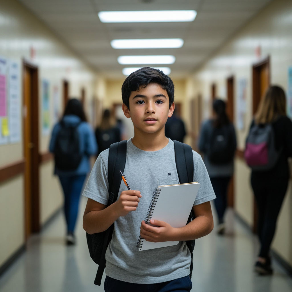 Ученик идет заниматься английским