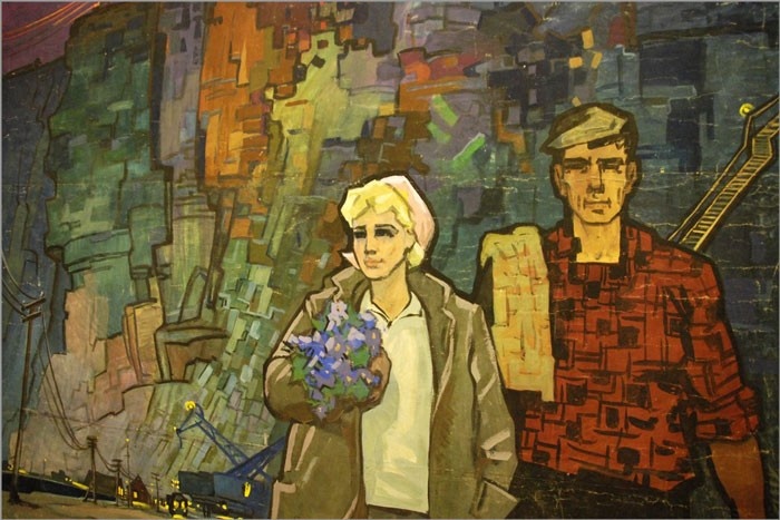 Семидесятилетию родного Братска // Илл.: Художник Адольф Лохин. Вечер на Братской ГЭС. 1964.