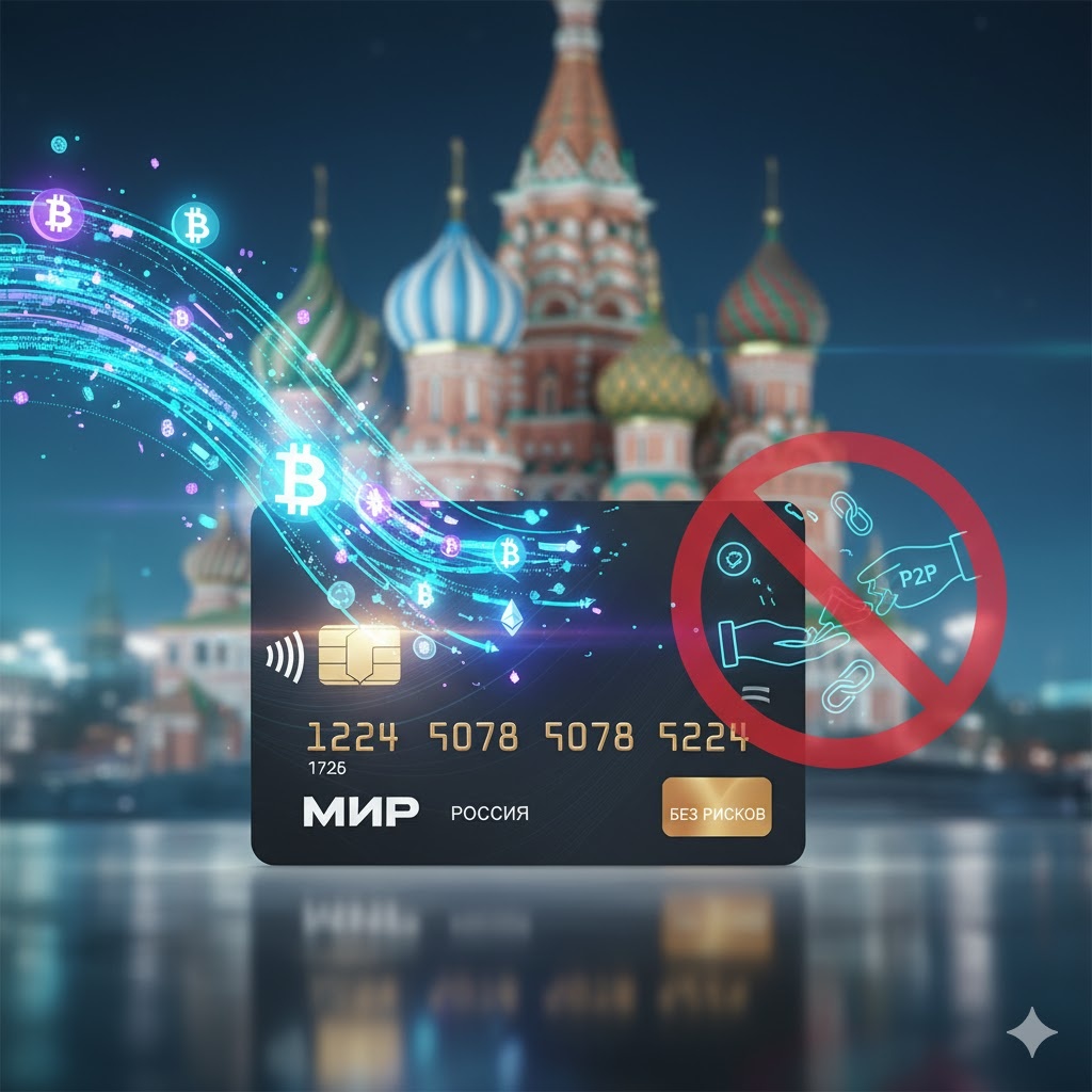 Вывод криптовалюты на карты РФ, включая “Мир”.