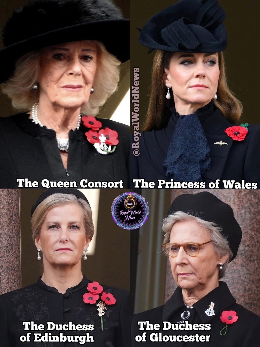Королева Консорт, принцесса Уэльская, герцогиня Эдинбургская и герцогиня Глостерская - День Памяти 2025. Фотография из открытого источника. 